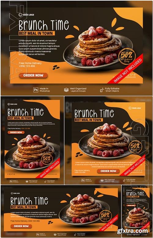 PSD brunch time best meal menu restaurant, facebook cover banner template