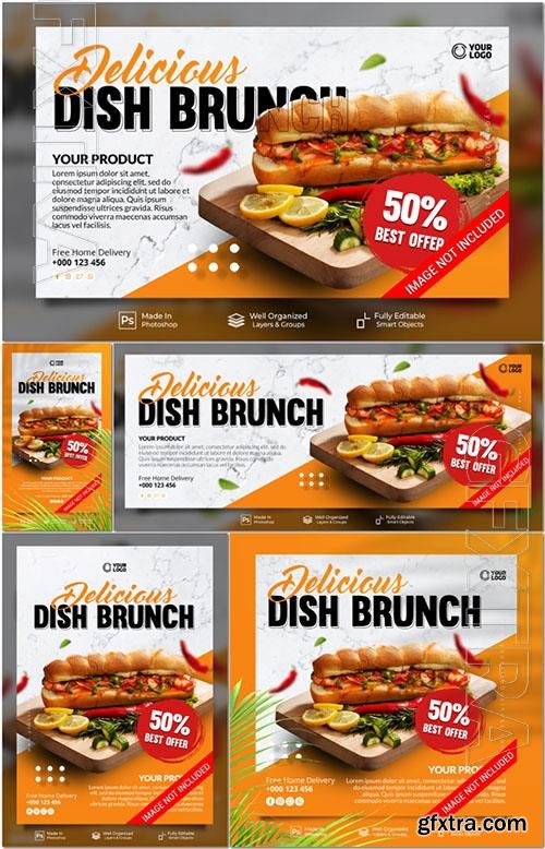 PSD delicious dish brunch menu restaurant promotion, website banner template