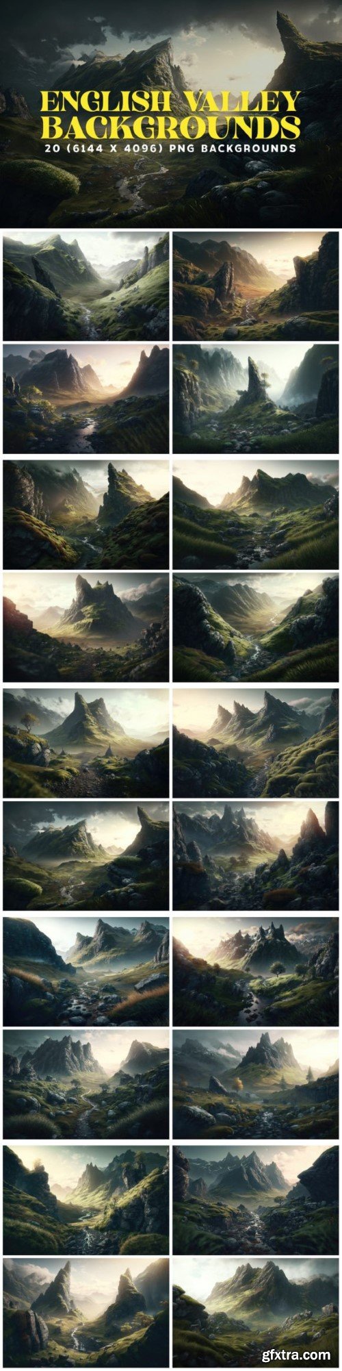 20 English Valley Backgrounds in 6K