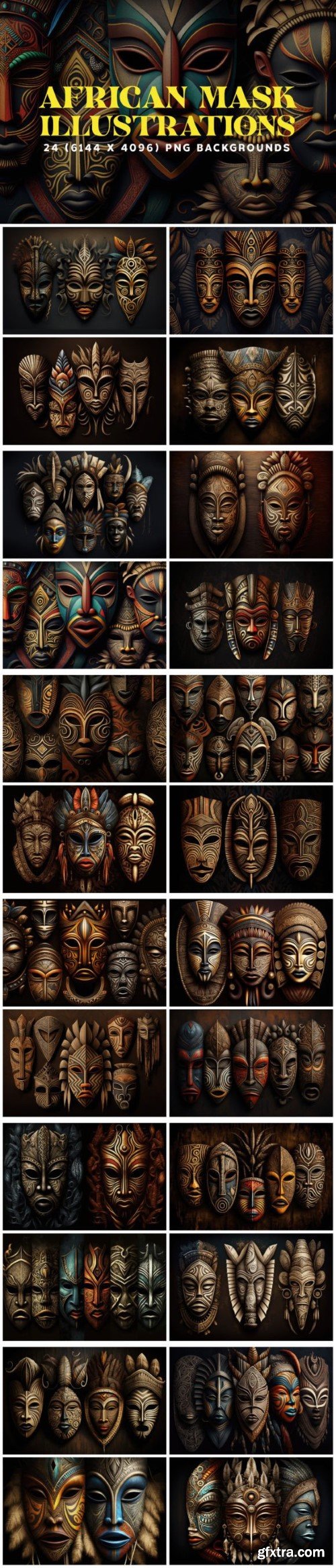 24 Tribal African Mask Illustrations