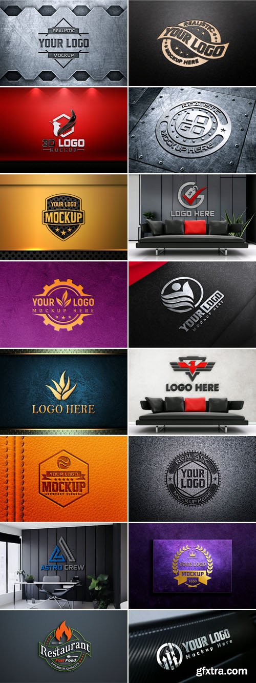 22 Realistic 3D Logo PSD Mockups Templates 22 Realistic 3D Logo PSD Mockups Templates