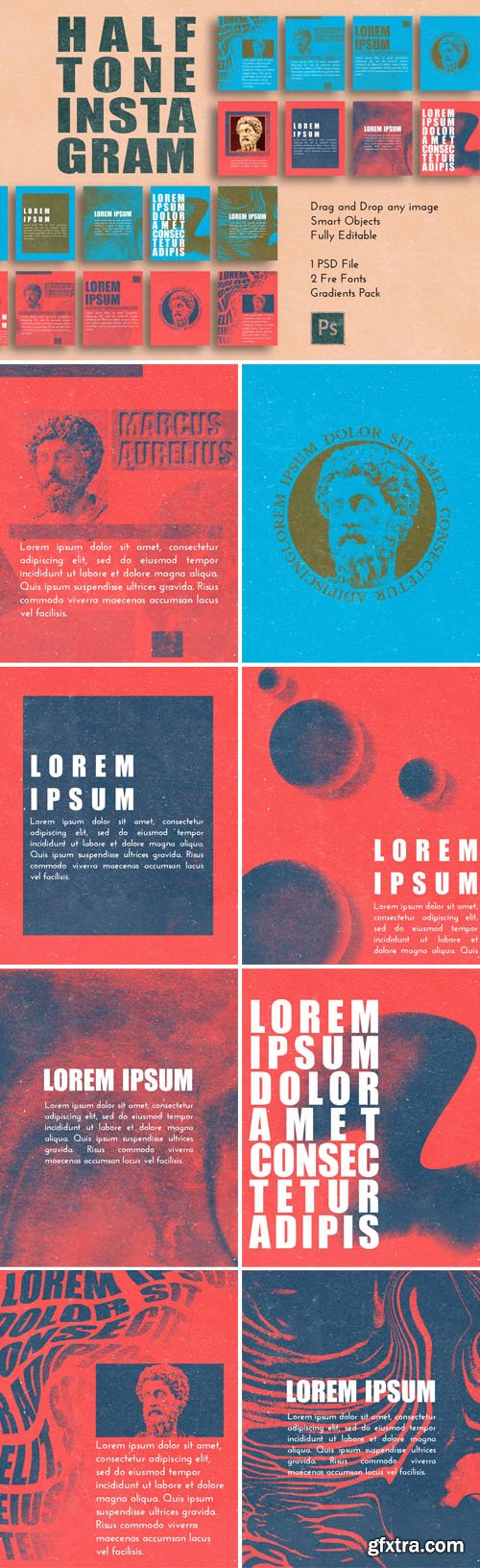 Halftone Instagram PSD Templates + Gradients Pack Halftone Instagram PSD Templates + Gradients Pack