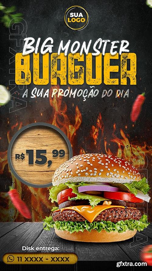 PSD story social media big monster burguer psd editable