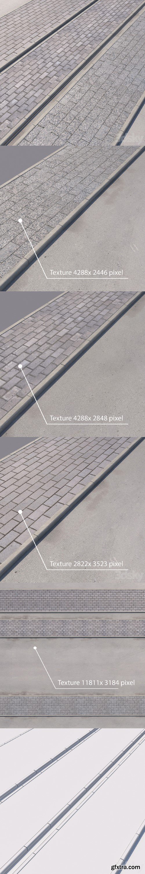 3 variants of pavement with road set_4 | Vray