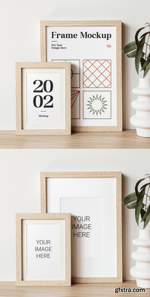 Wood Frames on Table Mockup