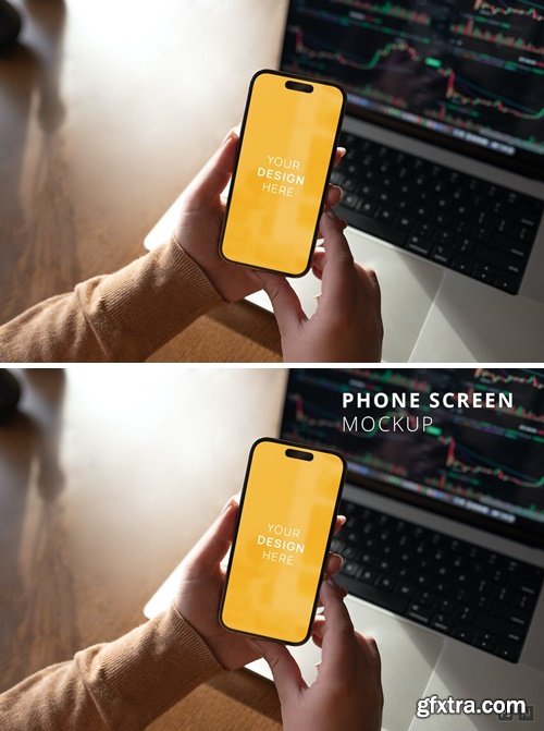 POV iPhone 14 Pro in Woman\'s Hands Mockup RPL9Z63