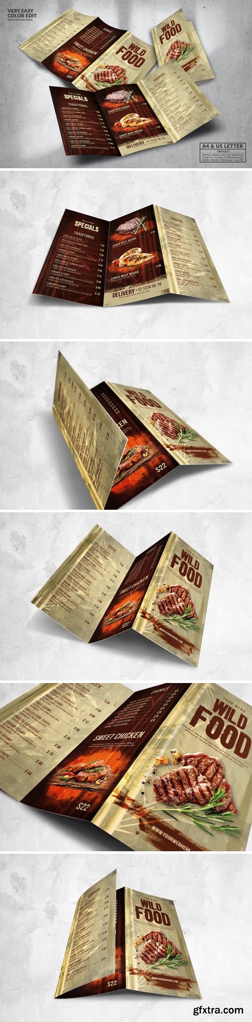 Vintage Rustic Food Menu Design A4 & US Letter 9MFZE4H