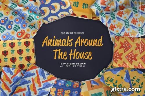 Animals Around The House - Seamless Pattern Design