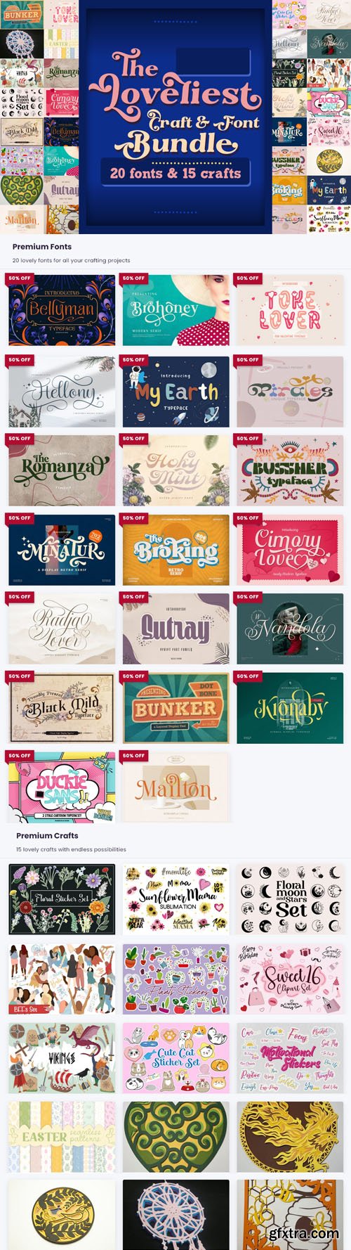 The Loveliest Bundle - 20 Premium Fonts & 15 Premium Crafts