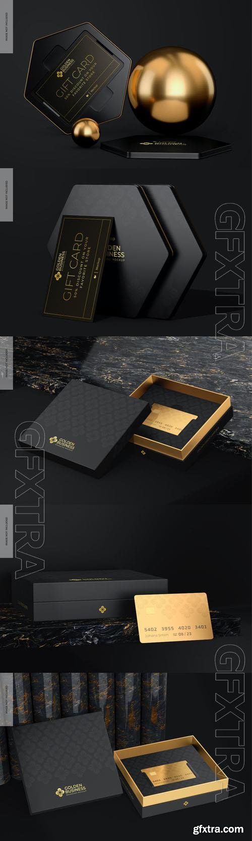 Golden credit card box psd template mockup