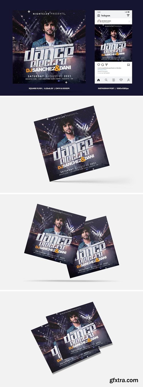 Dance Electro Party Square Flyer & Insta Post ZM4YYJ9