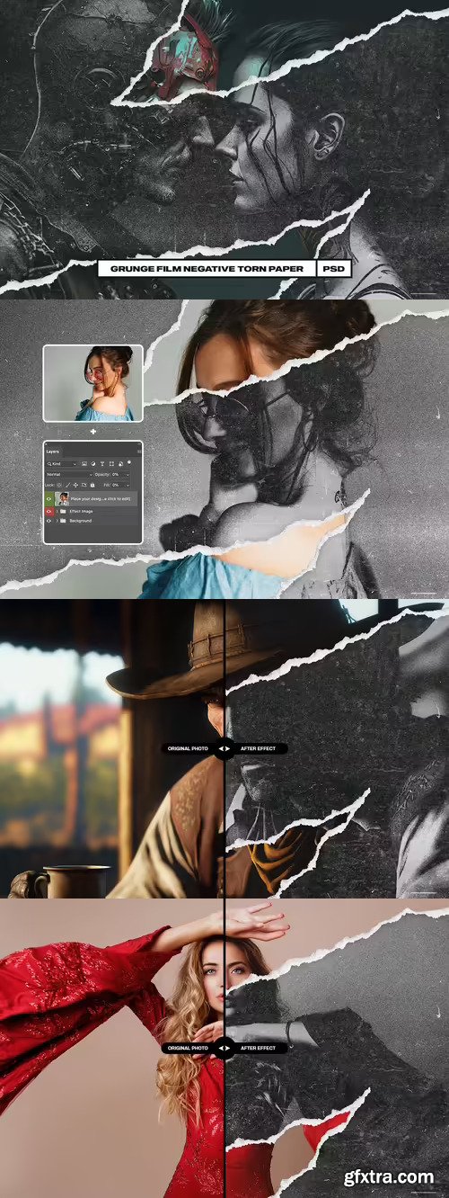 Grunge Film Negative Torn Paper Photo Effect