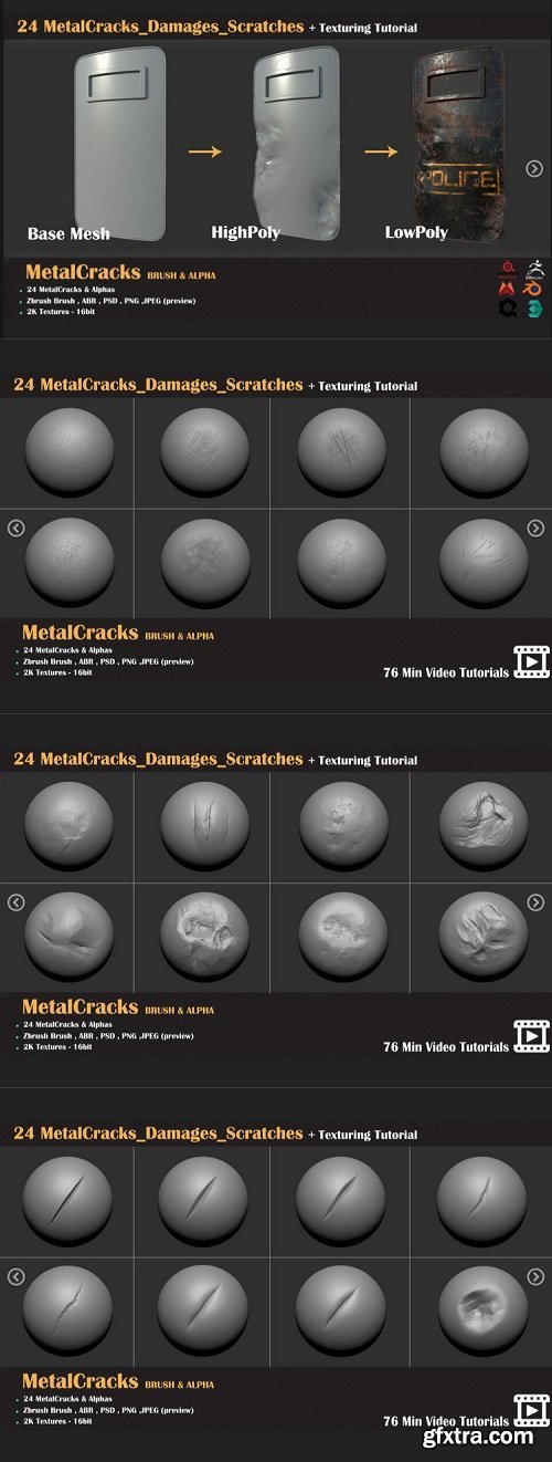ArtStation - 24 MetalCracks_Damages_Scratches + Texturing Tutorial
