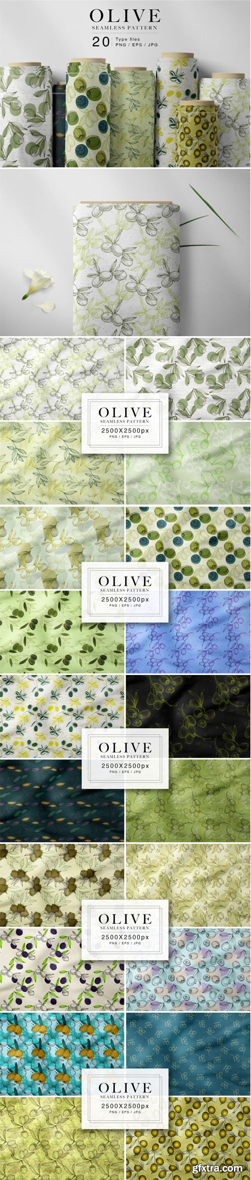 20 Olive Seamless Patterns Vector Templates