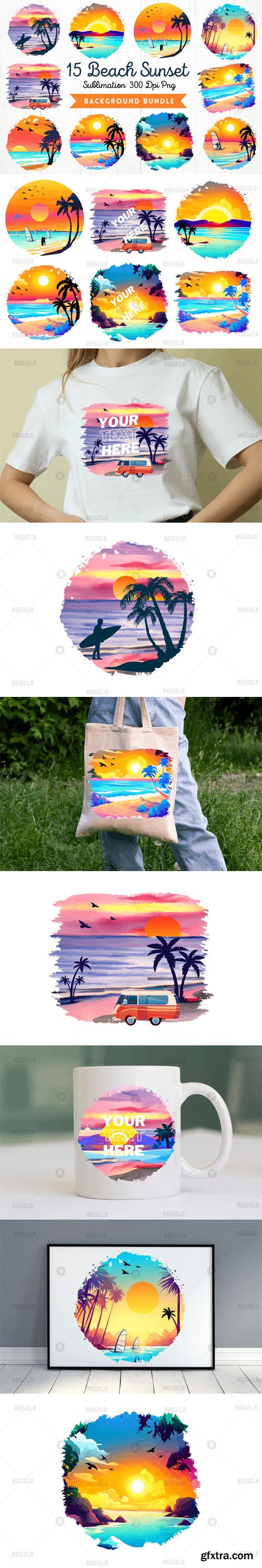 Watercolor Beach Sunset Sublimation Bundle Watercolor Beach Sunset Sublimation Bundle