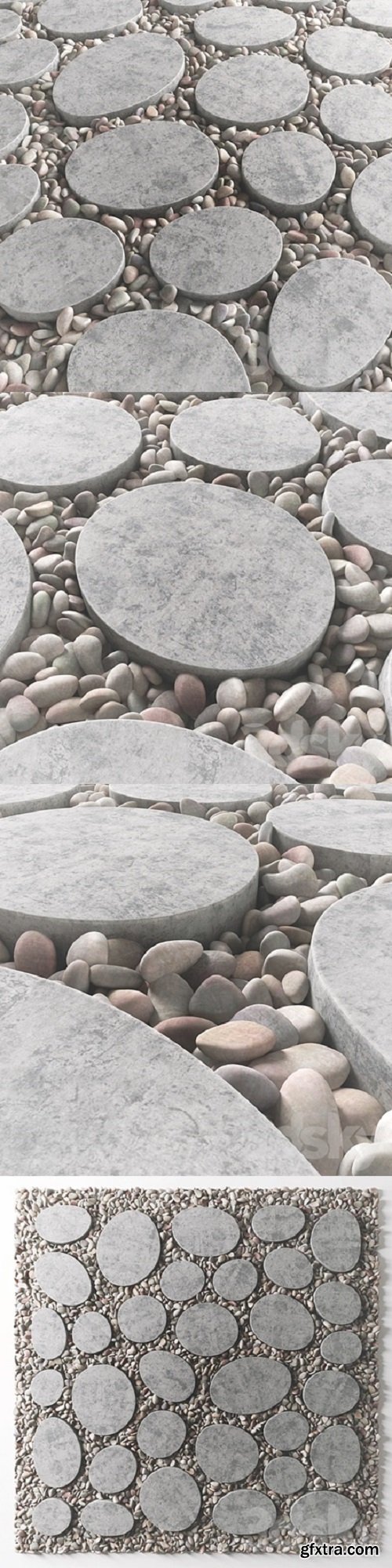 Pro 3DSky - Tile square oval pebble n1 / Square oval slabs with pebbles