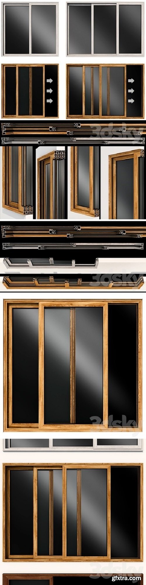 Pro 3DSky -  Sliding stained glass wooden doors