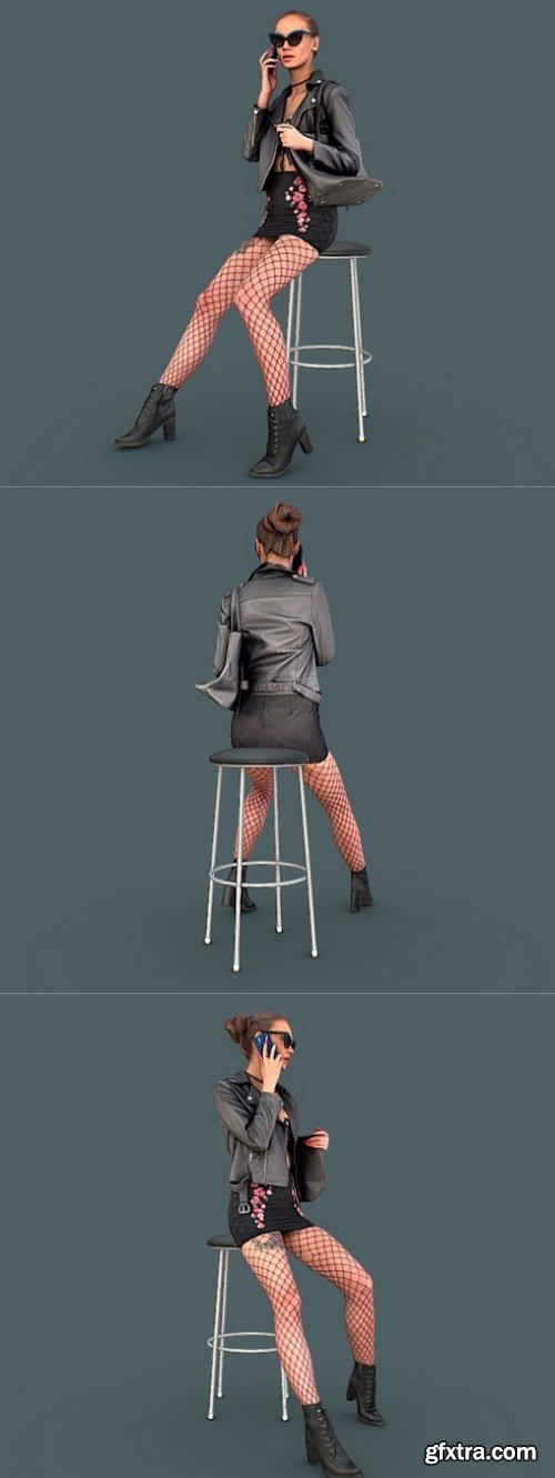 Girl sitting on a stool 3d model