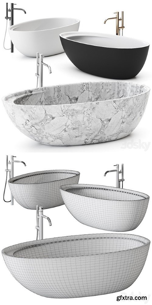 Pro 3DSky - Eclipse Carrara Marble Bathtub by Antonio Lupi Design Washbasin