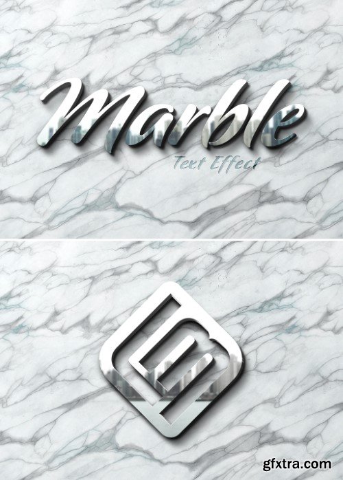 Metal Text Effect on Marble Wall with 3D Reflection Mockup 562695597