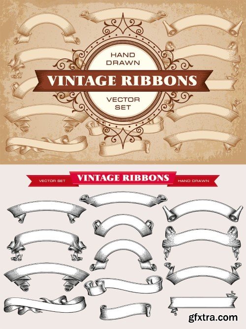 Vintage Ribbons Banners Vector Set