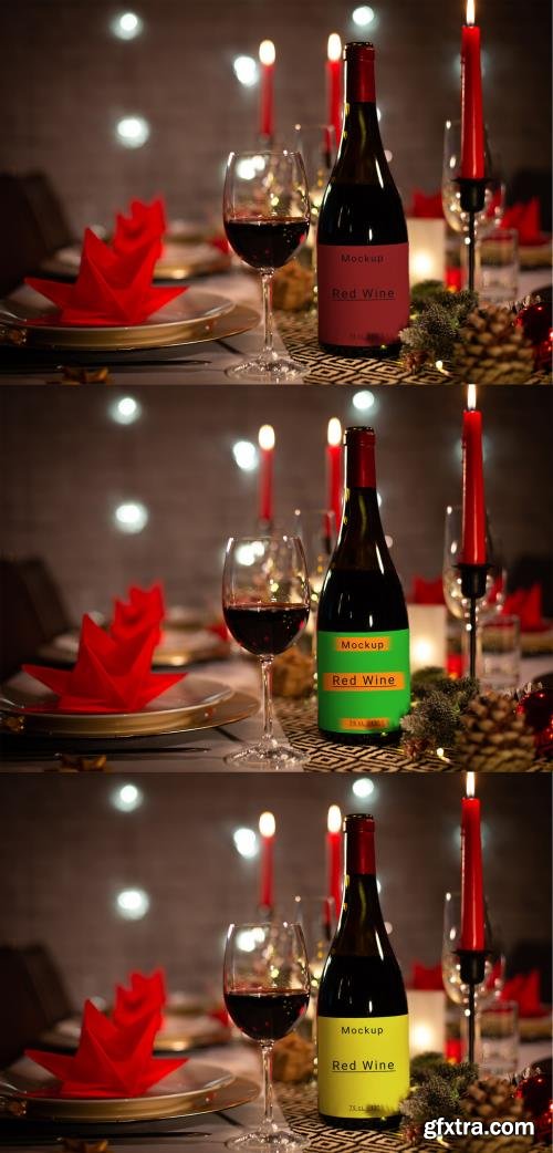 Customizable Red Wine Bottle on a Christmas Table 470948140
