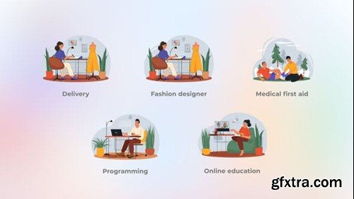 Videohive Different Types of Work and Activities - Flat Concepts 44510253