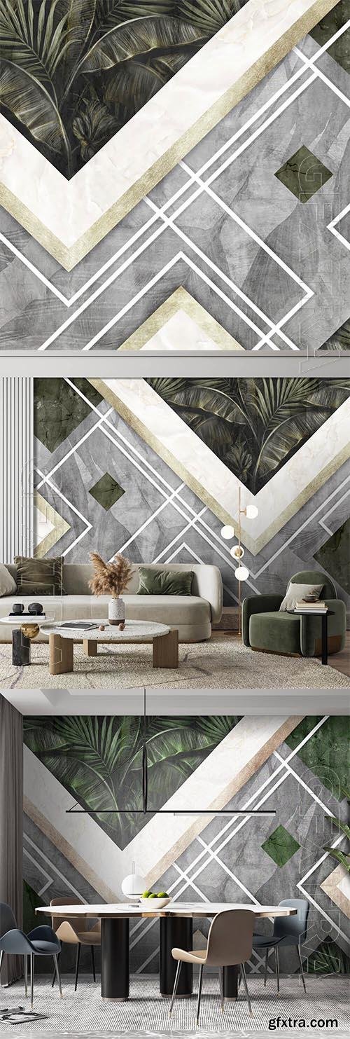 Tropical leaves and geometric - Wallpaper for interior