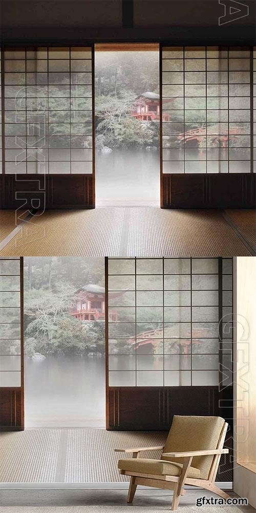 Oriental landscape with a house - Wallpaper for interior