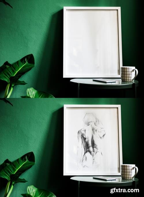 Picture Frame Mockup with a Green Wall 433129491