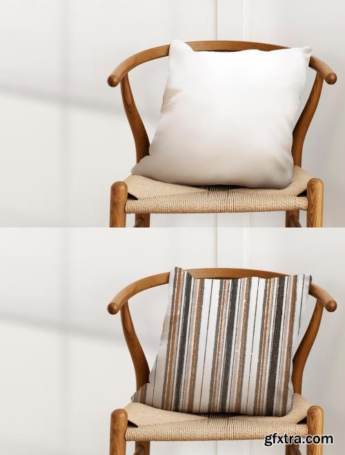 Cushion Pillow Mockup with Earth Tone Stripes Pattern 442162556