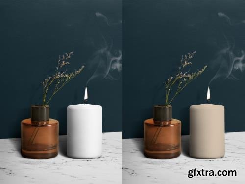Decoration Mockup with Candle by Flower Vase 441407766