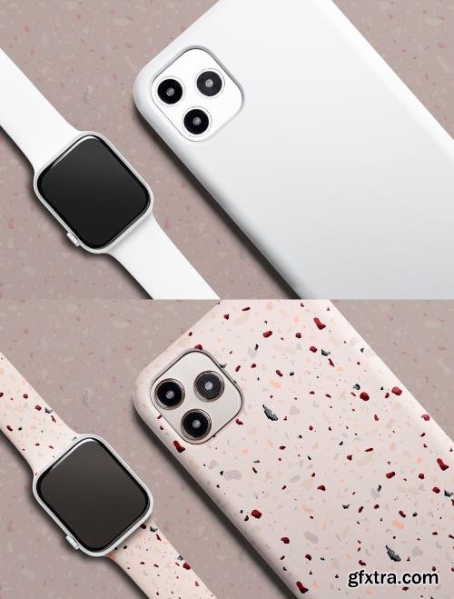 Terrazzo Phone Case and Smartwatch Band Mockup 437289002