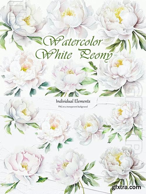 White Peony Watercolor Clipart 