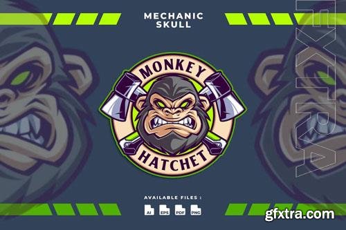 Monkey Hatchet Emblem Badge Logo