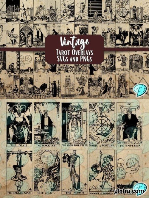 Vintage Tarot Card SVG and PNG Overlays