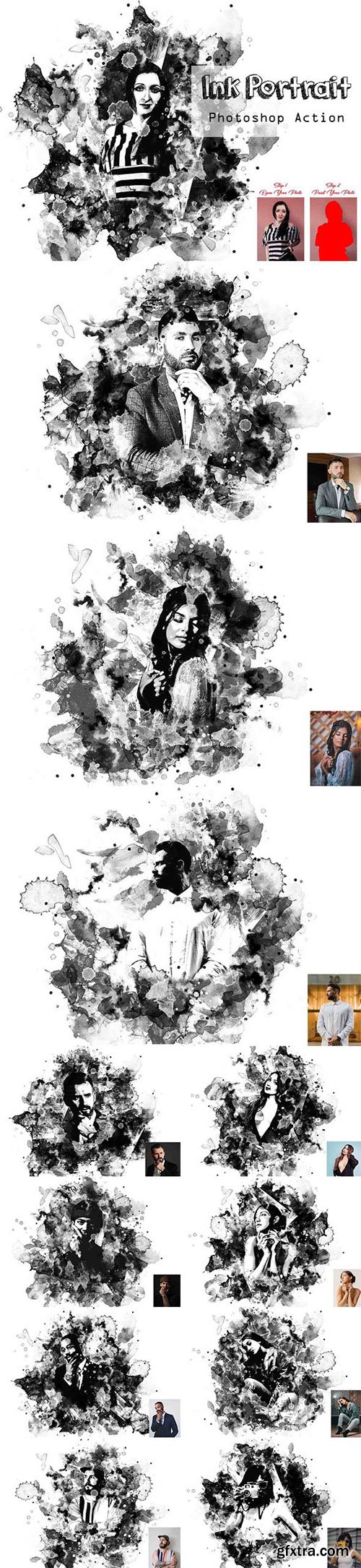 Ink Portrait Photoshop Action + Brushes