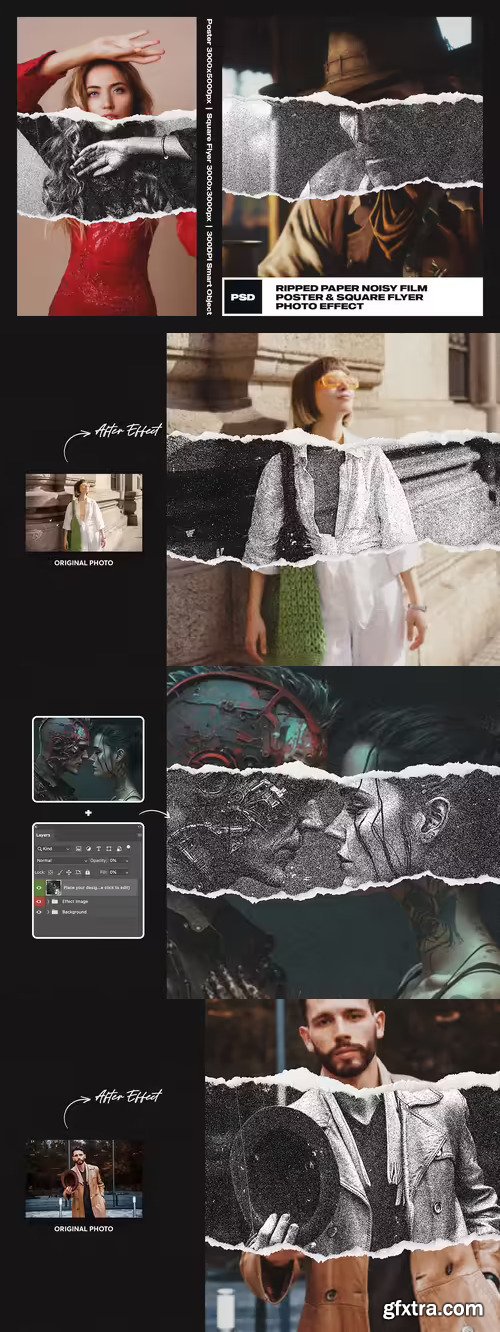 Ripped Paper Noisy Film Photo Effect