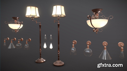Vintage Lamps Pack (Clean and Dirty) 3D Model