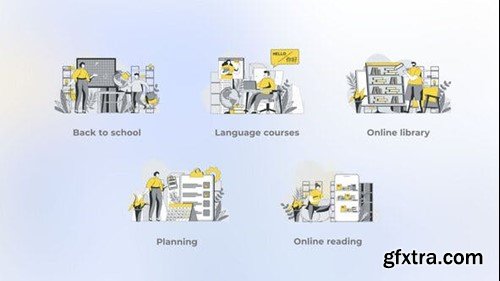 Videohive Back to School - Yellow Gray Flat Illustration 44637896