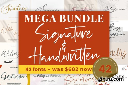 Mega Bundle - Signature & Handwritten - 42 Premium Fonts Mega Bundle - Signature & Handwritten - 42 Premium Fonts