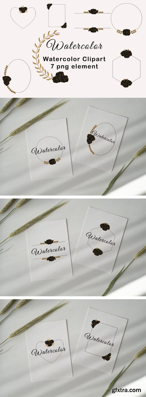 Watercolor Black & Golden Floral Frames PNG Collection Watercolor Black & Golden Floral Frames PNG Collection