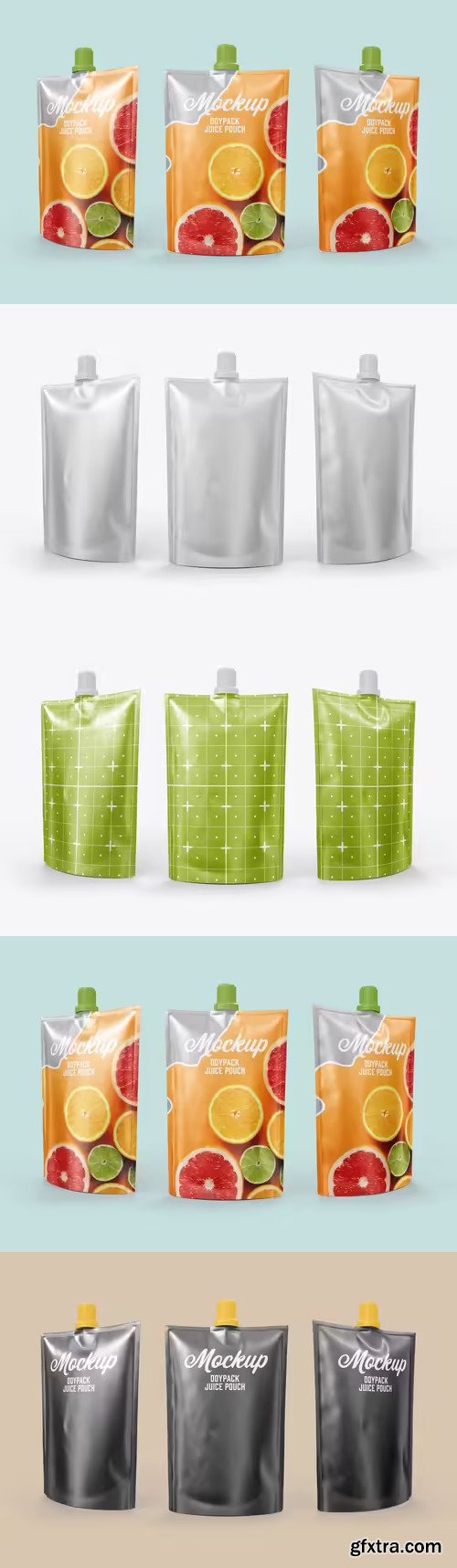 Set 3 Stand Up Pouches for Liquids Mockup
