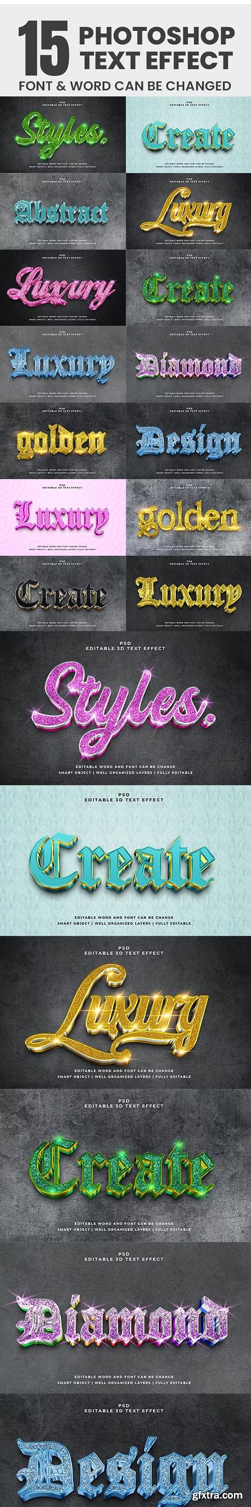 Graphicriver - 15 Photoshop Editable 3d Text Effect Style Pack 44461597