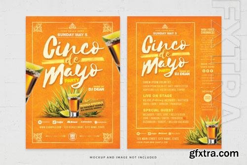 PSD energetic yellow cinco de mayo party flyer, mexican restaurant and bar