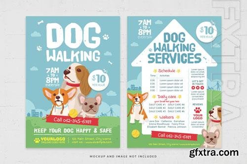 PSD dog walking and pet services in cute cartoon style flyer template
