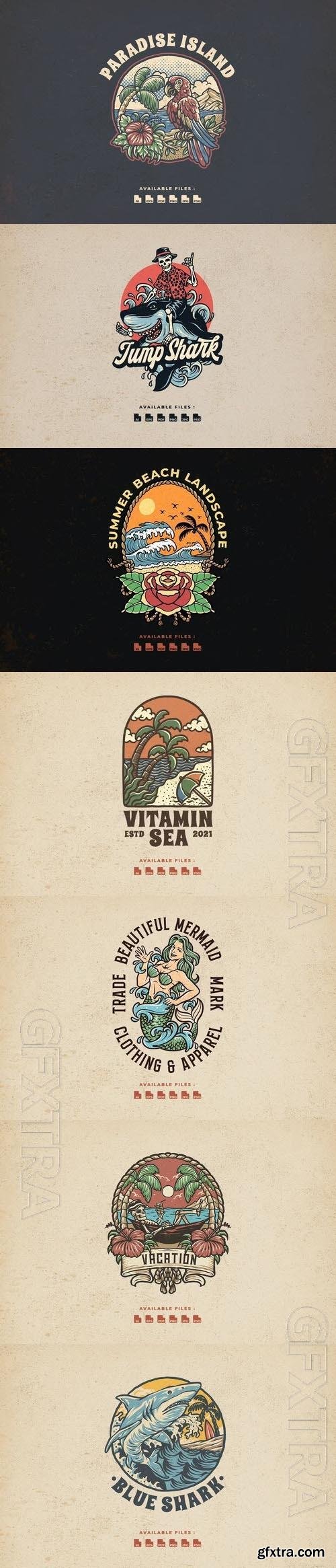 Hand Drawn Logo - Summer, Vacation, Paradise 7xEPS