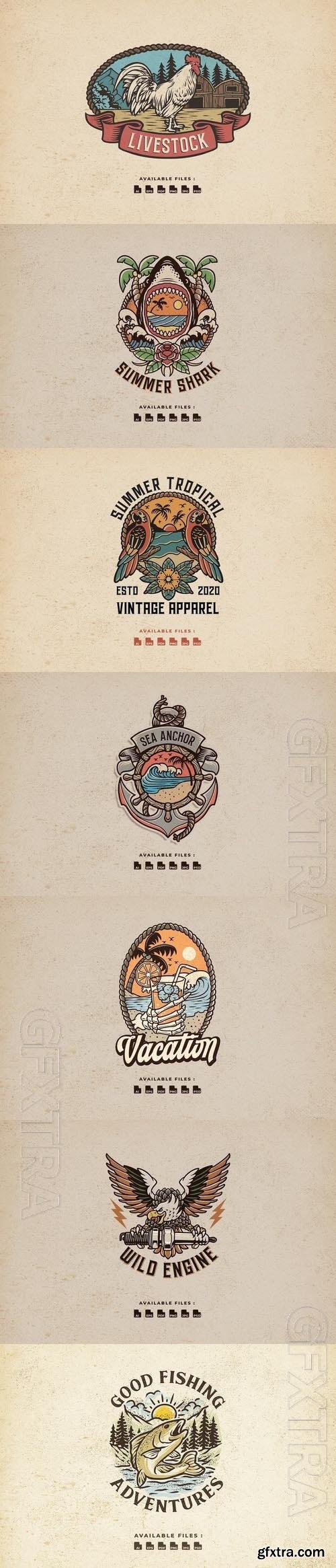 Hand Drawn Logo - Fishing, Summer, Vacation 7xEPS