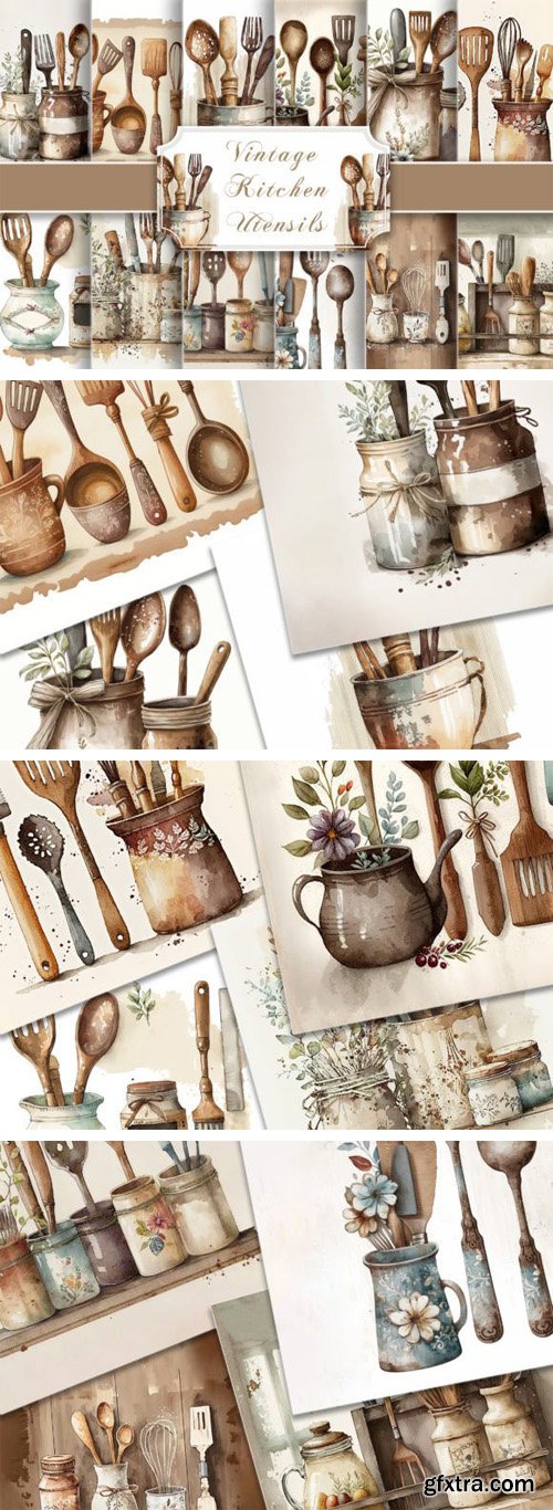 Vintage Rustic Farmhouse Utensils Illustrations Vintage Rustic Farmhouse Utensils Illustrations