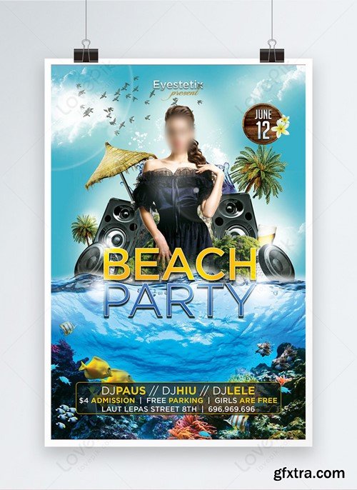 Beach Party Dj Music Event Poster Template 450012274